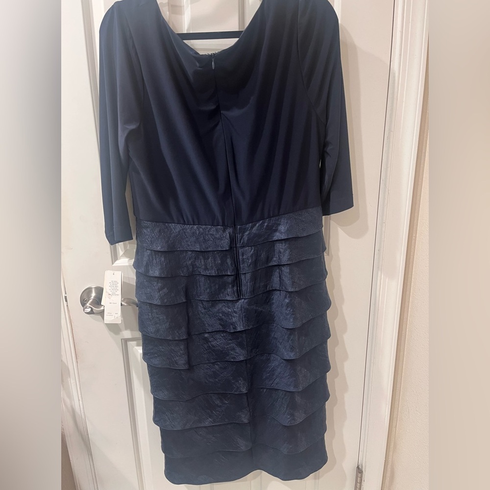 Adrianna Papell, Brand New, with tags. Navy Blue Draping and Ruching Dress - Picture 3 of 4